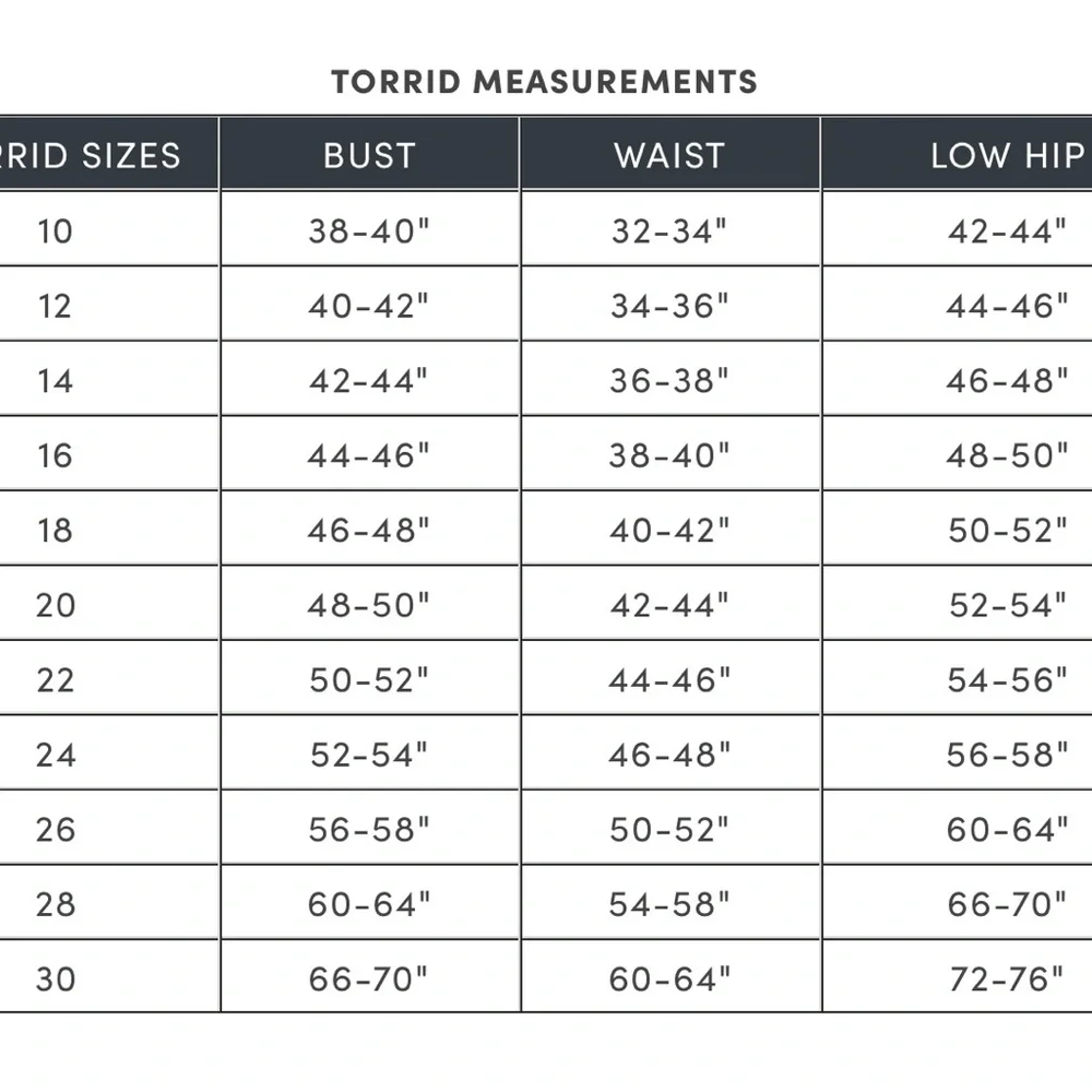 Torrid Size Chart Guide - Picture 2 of 2
